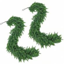 Christmas Cedar Pine Garlands, Artificial Cedar Garland, Realistic Green Artificial Greenery Garland For Table, Mantle, Wall, Indoor, Outdoor Christmas Decorations