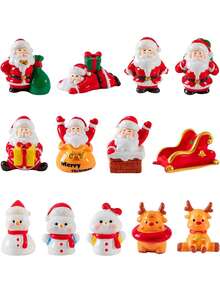 13 قطعة من تماثيل الراتنج المصغرة لعيد الميلاد، مجموعة زينة عيد الميلاد المصغرة تشمل بابا نويل وغزلان ورجل الثلج، تماثيل عيد الميلاد المصغرة للحرف اليدوية وديكور الحديقة والبيت الدمى والبونساي والمناظر الطبيعية الشتوية الصغيرة (بأنماط عشوائية)