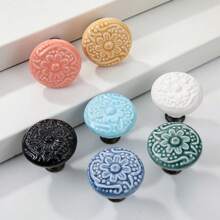 6/12pcs Bohemian Style Round Ceramic Drawer Pulls, With Screws, Colorful Hand-Painted Floral And Geometric Patterns, Suitable For Modern And Vintage Cabinets, Kitchen Cabinet Handles - Random Color - View 7