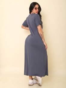 Vestido Longo  Feminino Viscolycra Soltinho c/ bolso lateral Ref. 205 - Cinza - Visão 5