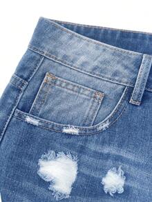 女士宽松休闲卷边豹纹牛仔裤，时尚街头风，2025新款女士阔腿裤 - 藍色 - 查看 4