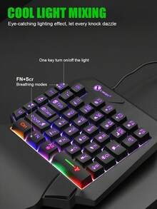AKKHOO 1 Wired Gaming Keyboard With Backlight, Laser-Engraved Characters, Ergonomic Palm Rest, Compatible With PC, Laptop, Mobile Phones - Black - View 3