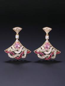 1 Pair Luxury Jewelry Style Copper Inlaid Cubic Zirconia Fan-Shaped Long Pendant Earrings, Matching Wedding Gown, Evening Dress, Wedding, Party Jewelry