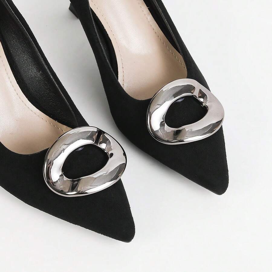 1 Pair Asymmetrical Round Flat Shoe Clips, Removable Minimalist Design Accessories For High Heels