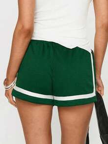 Women's Sleeping Shorts Fashionable Casual Contrast Color Drawstring Pajamas Shorts - 綠色 - 查看 6