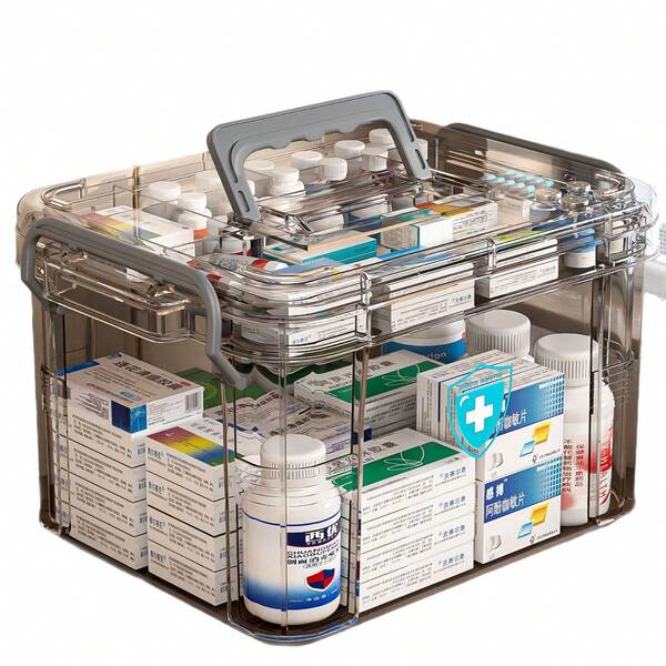 Large Capacity Multi-Layer Transparent Home Medical First Aid Box, Portable Family Medicine Storage Cabinet