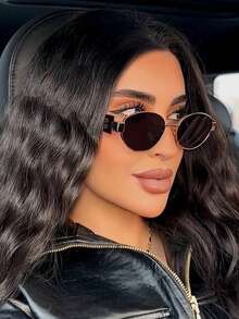 1 Pair Retro Asymmetric Small Frame Geometric Pattern Fashion Glasses, Versatile Fashion, Suitable For Daily Wear, Travel And Vacation Decoration - Round Frame Black - View 2