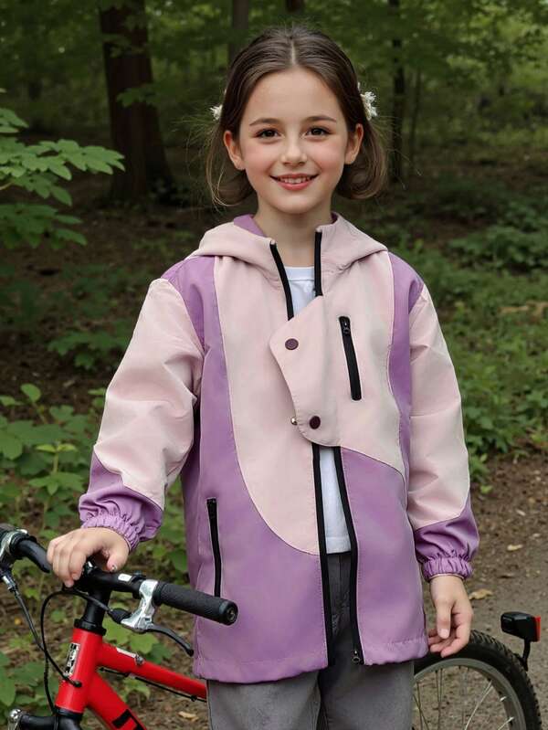 Girls' Fashionable Casual Hooded Jacket For Vacation & Outdoor Sports