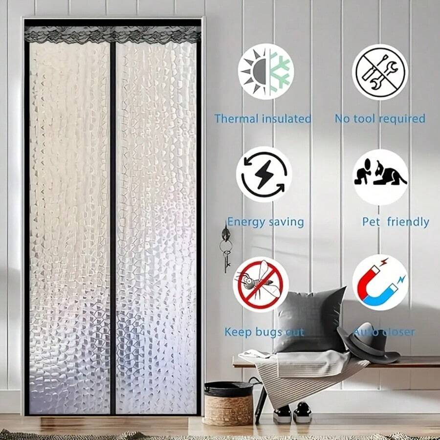 AIYYIPA 1 pezzo Tenda magnetica isolante per porta - Materiale EVA, zona antivento per condizionatore, calda d'inverno e fresca d'estate, motivo geometrico moderno, adatta per vari tipi di stanze, uso in tutte le stagioni