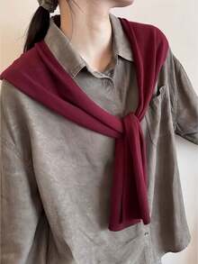 1pc Women's Sweet Style Solid Color Knitted Shrug Shoulder Wrap, Warm And Suitable For Daily Use For Dress,Beach,Holiday - Angola Red - View 4