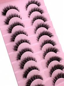 10 对俄罗斯条纹蓬松水貂睫毛 3D 假睫毛俄罗斯卷曲睫毛戏剧凌乱水貂睫毛智能长狐眼提升睫毛延长套装全睫毛条加长卷翘化妆美容条睫毛，睫毛，睫毛，假睫毛 - 眼尾拉長款 - 查看 5