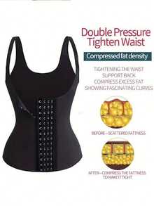 1pc Women Sweat Suit Shapewear Snap Front Bra Strap Camisole, Tight Compression Waist Slimmer Thermal Underwear - Black - View 6