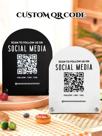1pc Customized QR Code Sign, Personalized Business Review Sign, Customized Business Display Sign, Personalized QR Code Social Media Logo, Customized Menu Display Sign, Personalized Social Media Plaque, Business Sign, Salon Sign, Menu, Price List, Business Sign, QR Code Sign, Stylish, Simple, Unique Personalized Custom Gift