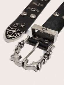 铆钉腰带，男女皆宜，Y2K风格金属朋克摇滚风，仿皮材质，十字铆钉设计，适合搭配裤子，秋季、万圣节、秋冬季配饰，青少年、青年、男士皆可佩戴，休闲、户外、运动、度假、毕业、生日、日常穿着皆宜。 - 黑色 - 查看 4