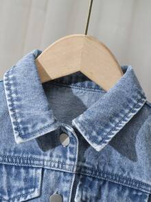 2pcs/Set Girls Casual Denim Jacket And Denim Suspender Dress Outfit, Suitable For Daily Wear, Autumn/Winter New Arrival - Light Wash - View 4