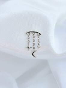 EleRunis 1pc 925 Sterling Silver Tassel Kite Stud Earrings, Flat Cartilage Earring Jewelry For Women, Suitable For Daily Wear, Wedding, Party, Engagement, Anniversary, Valentine's Day - Silver - View 6