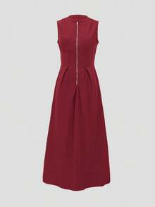 Fashion Casual & Versatile Sleeveless Women Dress, Spring/Summer Elegant - Burgundy - View 5