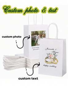 10 件/20 件/40 件定制照片白色牛皮纸袋，个性化定制照片和文字牛皮纸袋，适用于婚礼、生日、小型/大型活动、节日派对、单身派对、生日礼物、母亲节、父亲节。 - 白色 - 查看 8