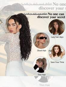 马尾辫接发绕马尾辫带发带 24 英寸（约 60 厘米）长款合成波浪编织马尾辫 DIY 编织适合女性女孩日常派对角色扮演 - 彩色 - 查看 8