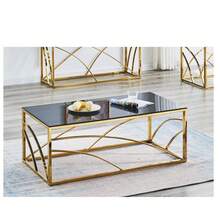 AINPECCA Frame Coffee Table Stainless Steel With Dark Grey Tempered Glass Design Living Room - Gold - View 3