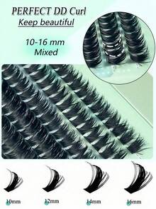 280 piezas de pestañas postizas gruesas con rizo DD, racimos de pestañas esponjosas de volumen dramático, 10-16 mm, para principiantes - Negro - Ver 4
