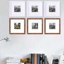 1/3 set de cadres photo givrés de 20x20cm/25x25cm/30x30cm, cadre mural de galerie, décoration murale de collage carré, blanc, cadres photo multicolores en bois et noir pour la décoration de la maison