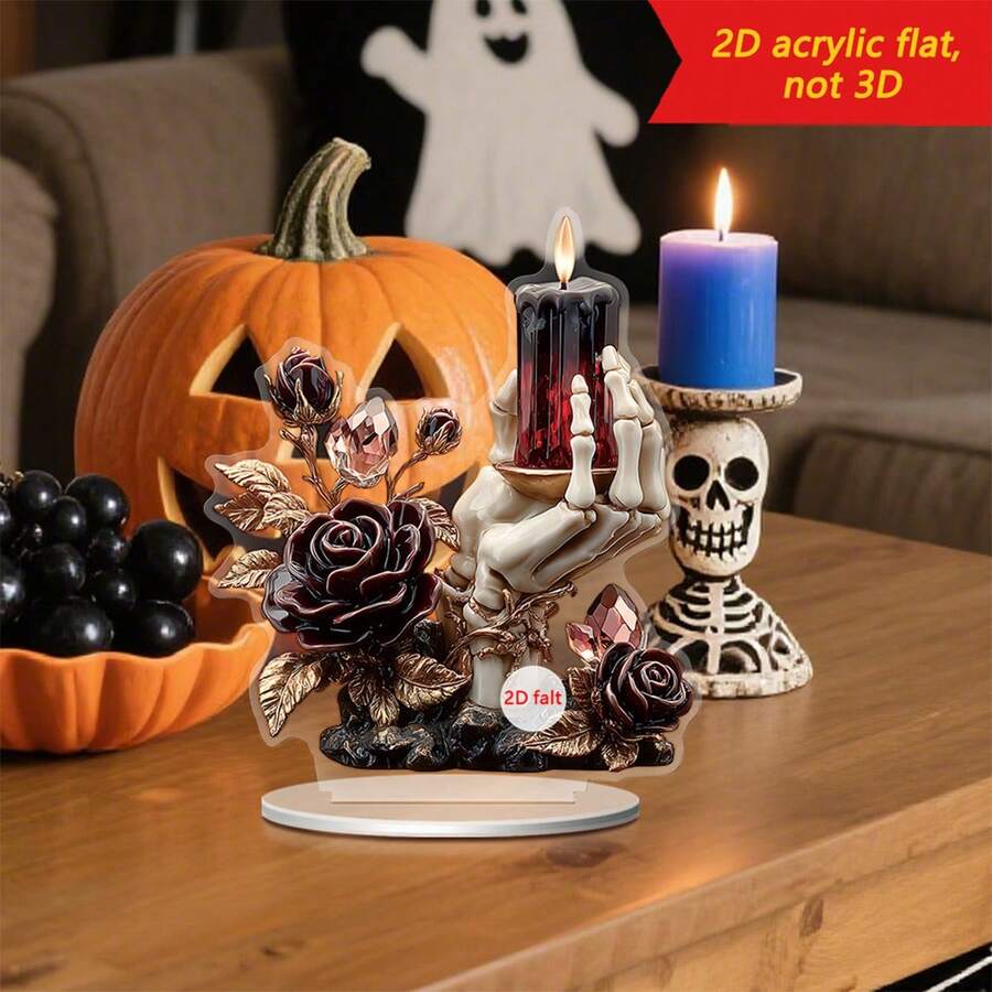 Halloween Witch Ghost Skeleton Head Ornament 2D Flat Acrylic Decorations Desktop Decor For Home And Holiday