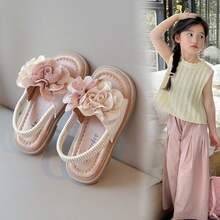 1 双新款女童/幼儿/婴儿双色花卉沙滩凉鞋，简约优雅，舒适柔软鞋底，夏季必备 - 米色 - 查看 2