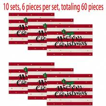 1pc/4pcs/6pcs/60pcs Christmas Placemats, Christmas Red Christmas Tree Star Linen Placemats, Merry Christmas Stain Resistant Placemats, Suitable For Home, Dining Room And Restaurant, Tabletop Decor, Home Goods
