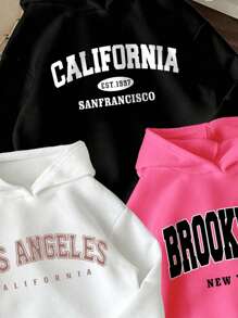 3pcs Toddler Girls' Letter Print Warm Hooded Sweatshirt Set - Multicolor - View 3
