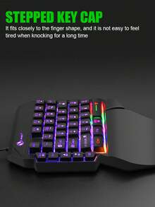 AKKHOO 1 Wired Gaming Keyboard With Backlight, Laser-Engraved Characters, Ergonomic Palm Rest, Compatible With PC, Laptop, Mobile Phones - Black - View 7