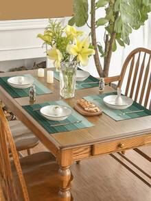 4pcs/6pcs Ombre Tablecloth, Modern Living Room & Dining Table Decor Placemats, Washable, Kitchen Table Mats, Heat Resistant & Stain Proof Table Top Decoration, Suitable For Home Party, Camping Outdoor Dining, Coffee Table, Spring/Summer Home Decor - Cadet Blue - View 2