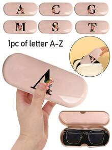 Cremefarbene/Monet-Stil einfarbige Brillenetui, Muster mit Blumen-Anfangsbuchstaben A-Z, neues und einfaches Design, praktisch und tragbar mit wasser- und staubdichter Funktion, Buchstaben Dekor Brillenetui für Sonnenbrillen und Brillen, Brillen-Aufbewahrungsbox mit Deckel, tragbarer Aufbewahrungsbehälter für Zuhause für Damen und Herren, Brillenhalter, schützende Brillenetuis, harte Sonnenbrillenbox