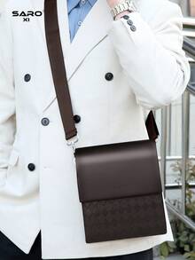 saroxi Geantă de umăr/crossbody minimalistă din piele PU pentru bărbați, geantă messenger casual cu buzunare laterale, versatilă pentru naveta, culoare neagră, cadou excelent pentru iubit - Maro - Vizualizare 4