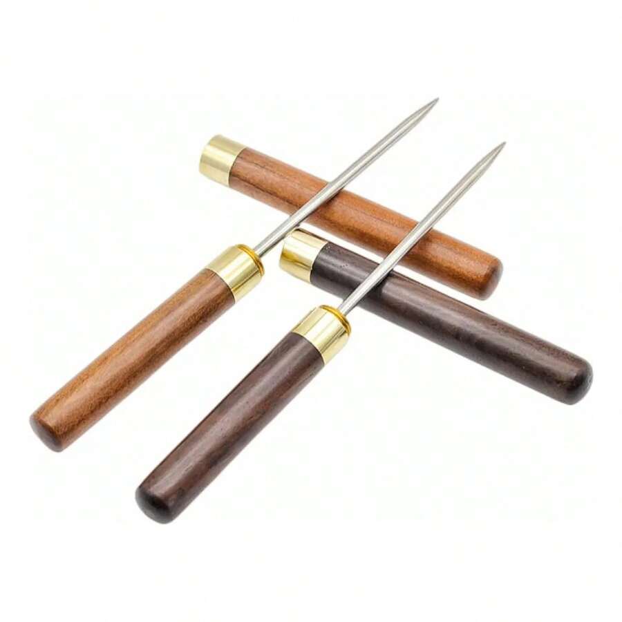 Dos picahielos de acero inoxidable con mangos de madera y tapas de se.guridad. Rompe hielo fácilmente del congelador, la máquina de hielo o cualquier otro lugar. Perfecto para bares, cocinas y alimentos congelados a granel. No solo rompe hielo, sino que también puede perforar cuero y alimentos congelados. - Marrón - Ver 1