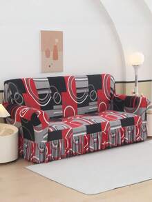 1pc Black And Gray Striped Modern Pattern Decorative Sofa Cover, With Skirt Edge, Machine Washable, Suitable For Living Room And Bedroom Decoration