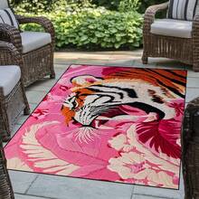 1pc Retro Tiger And Pink Roses Area Rugs For Living Room, Floor Carpet For Bedroom, Carpets Home Decor Rugs, Homestay Hotel, Non-Slip Machine Washable Carpet, Home Decor Room Decor - Style 1 - View 4