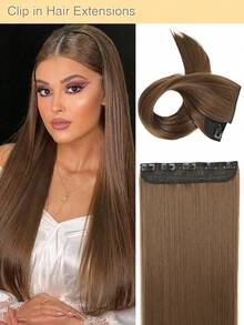 接发，长直发夹式接发合成接发耐高温，5 夹柔软厚实女士假发适合日常佩戴（浅棕色） - Light Brown - 查看 2