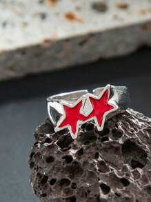 1 件时尚休闲朋克星戒指，可调节多色单戒，情侣戒指，节日礼物 - 星星戒指 - 查看 15