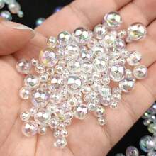 4-16mm ABS 材质透明圆珠、彩虹涂层、闪光圆珠、裂纹亚克力隔珠、星形珠、UV 珠，适用于 DIY 珠宝制作、项链、手链、钢笔、钥匙扣