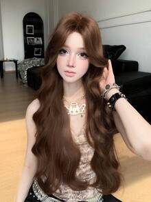 alicegarden Forehead Lace Curly Wig, Mid Cut Style Mocha Brown Long Curly Wig, 32 Feet Long, Natural And Realistic Wig For Daily Use