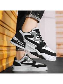 男士时尚拼色滑板鞋，舒适防滑厚底休闲运动鞋，适合户外活动