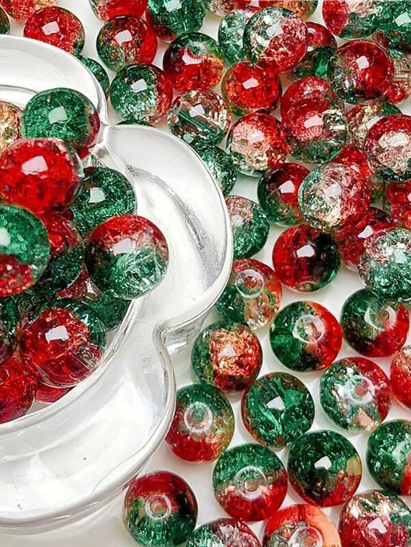 100 Stücke 8mm runde Glasperlen, Weihnachtsstil, für DIY Schmuckherstellung & Weihnachtsdekoration - leuchtende glänzende kugelförmige Perlen, geeignet für Halsketten, Armbänder, Ohrringe, Handwerksarbeiten, Glasperlen für Schmuckherstellung