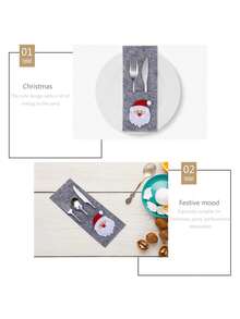 4-Piece Christmas Cutlery Storage Bag Set - Felt Santa Design (Including Knife And Fork Bags, Portable Tableware Holder Pockets) Cute Holiday Table Decoration For Christmas Party Gatherings - Multicolor - View 8