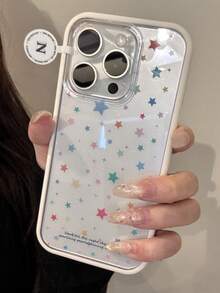 可拆卸2N1 INS简约炫彩星星透明手机壳适用于 16 15 14 13 Pro Max可爱防震后盖 - 白色 - 查看 1