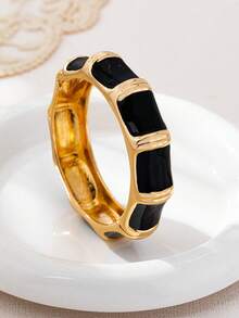 3 件套简约几何波浪竹节不对称手镯套装，适合女性，厚实光滑的金属和锌合金材质 - 金黃色 - 查看 15