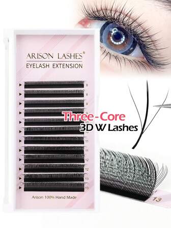 ARISON 12 Rows 3DW Spike Wispy Lashes Three-Core Triple Tips MIX8-13mm Natural Premade Fans Soft Light False Eyelashes Makeup Tools