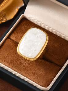 1 件复古优雅不锈钢几何猫眼天然石戒指，适合男女，日常、节日、度假、旅行、婚礼、订婚、约会、配饰 - 彩色 - 查看 1