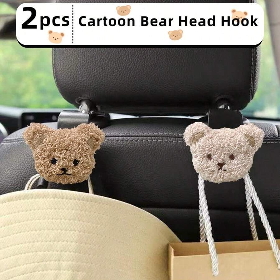 2pcs Cute Bear Car Seat Back Hooks, Hidden Multi-Function Hanger Hooks, Versatile Car Accessories
