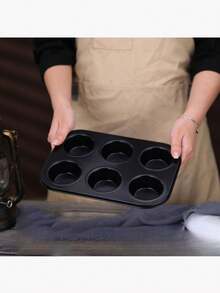 1pc Non-Stick Carbon Steel Muffin Cupcake Baking Pan, Bakeware Baking Tool For Home Use - Black - View 7